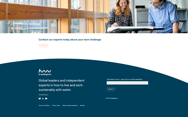 HR Wallingford homepage showing footer