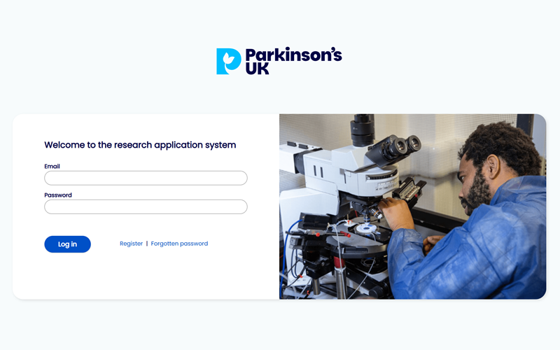 Parkinson's UK login page