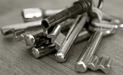 Black and white photo of a bunch of keys, symbolizing security with 24/7 Support and Protection